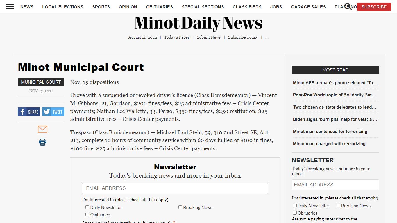 Minot Municipal Court | News, Sports, Jobs - Minot Daily News