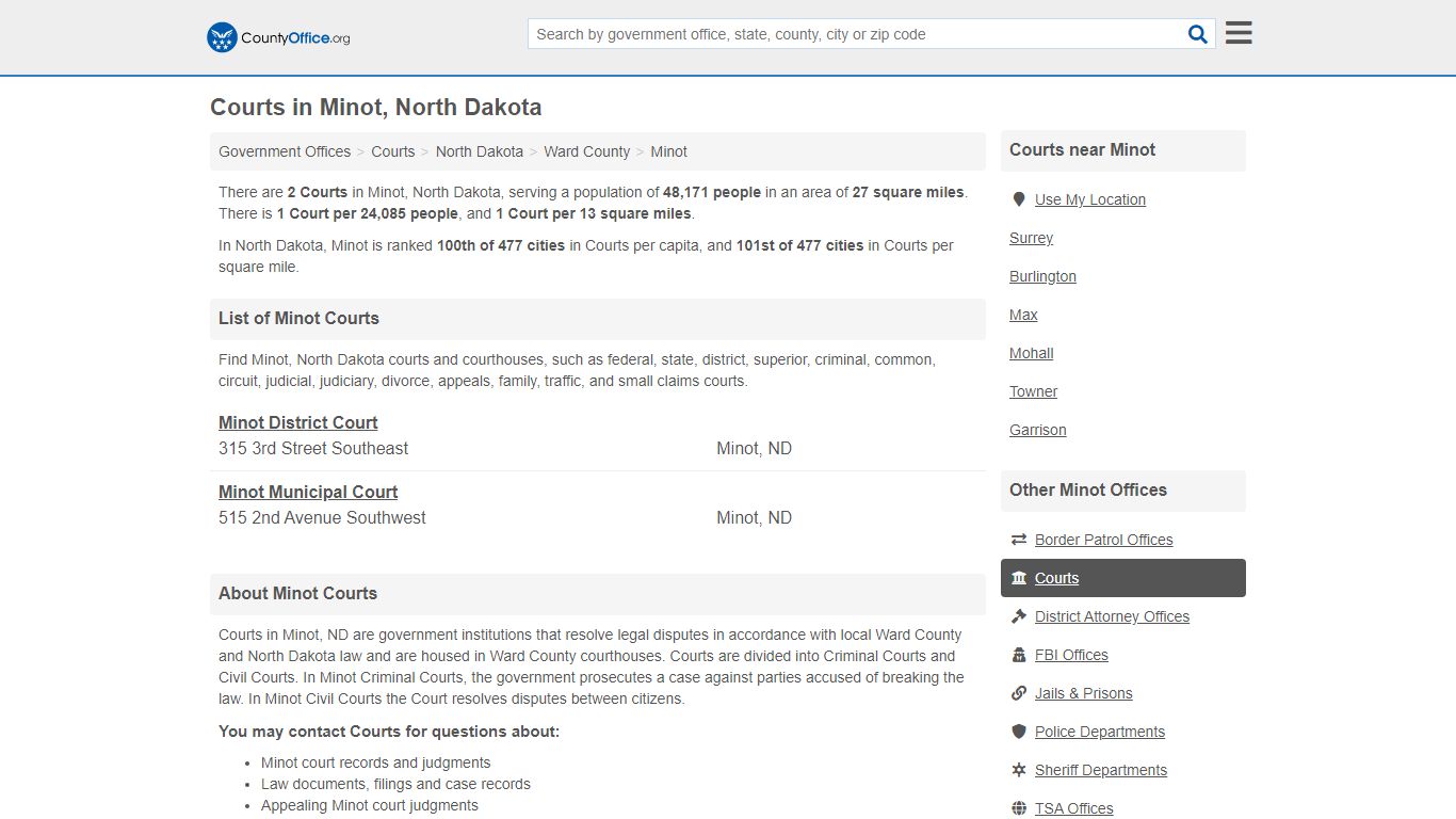 Courts - Minot, ND (Court Records & Calendars)