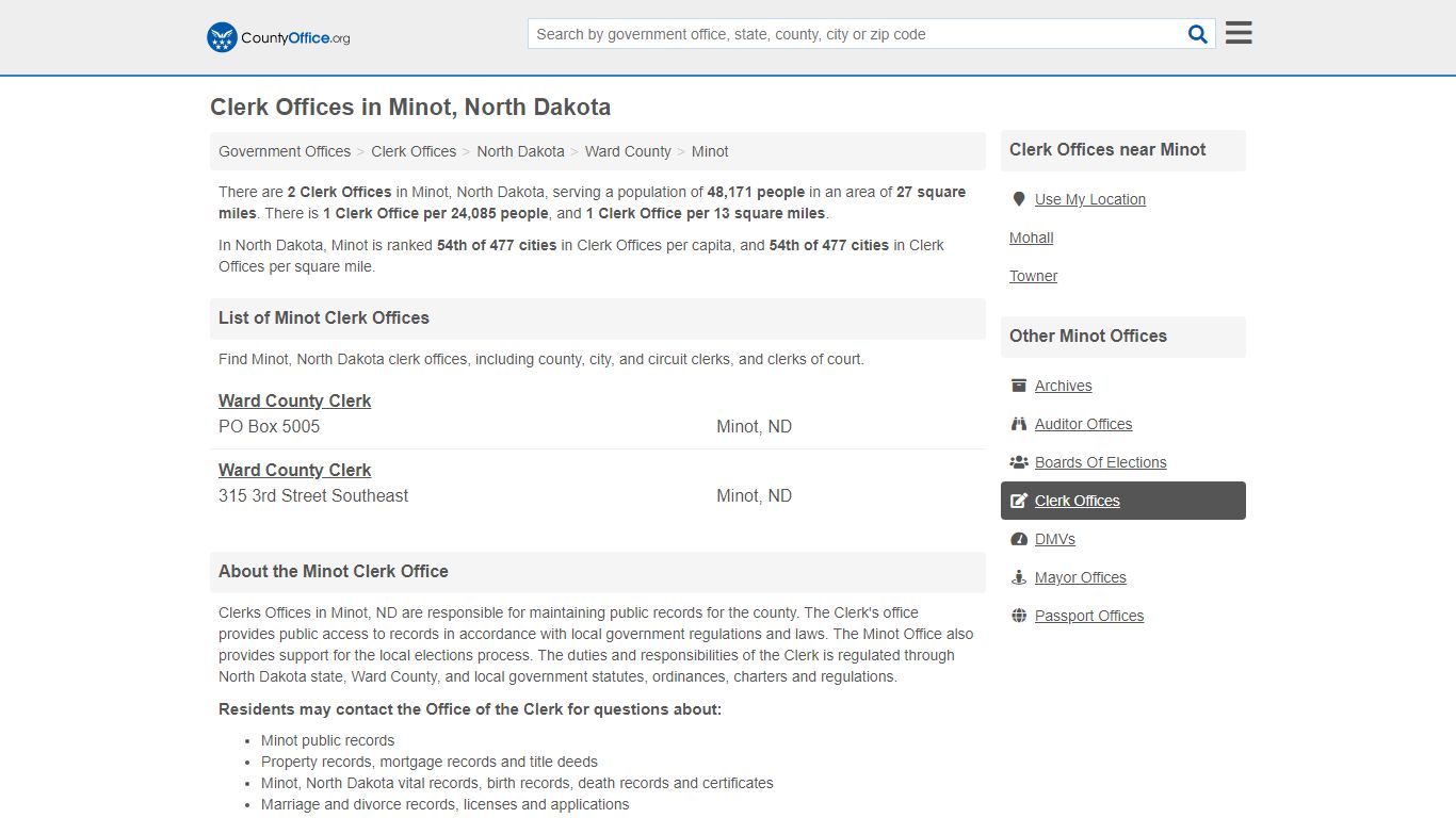 Clerk Offices - Minot, ND (County & Court Records)
